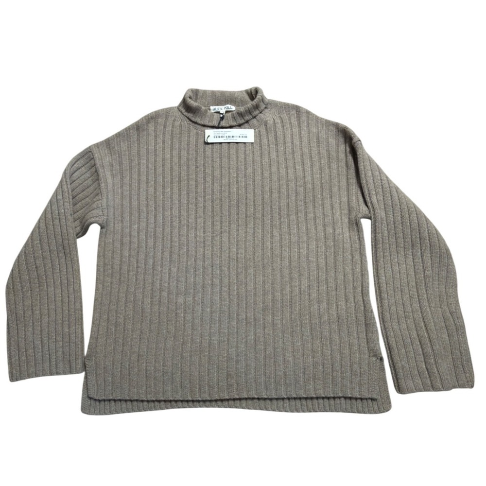 Alex Mill Charley Rib Sweater Heather Latte Wool Cashmere Mock Neck Large NEW